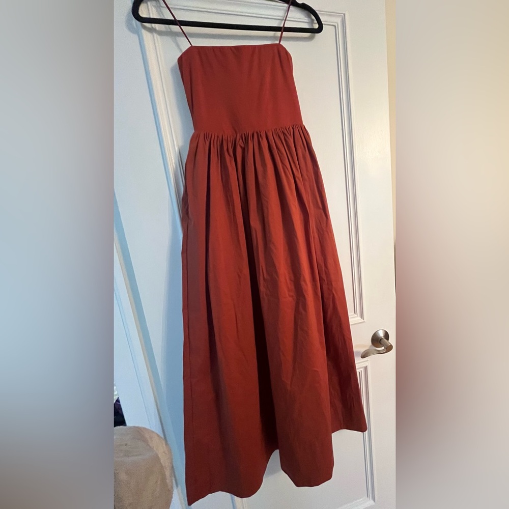 Dynamite Strapless Rust Red Midi Dress